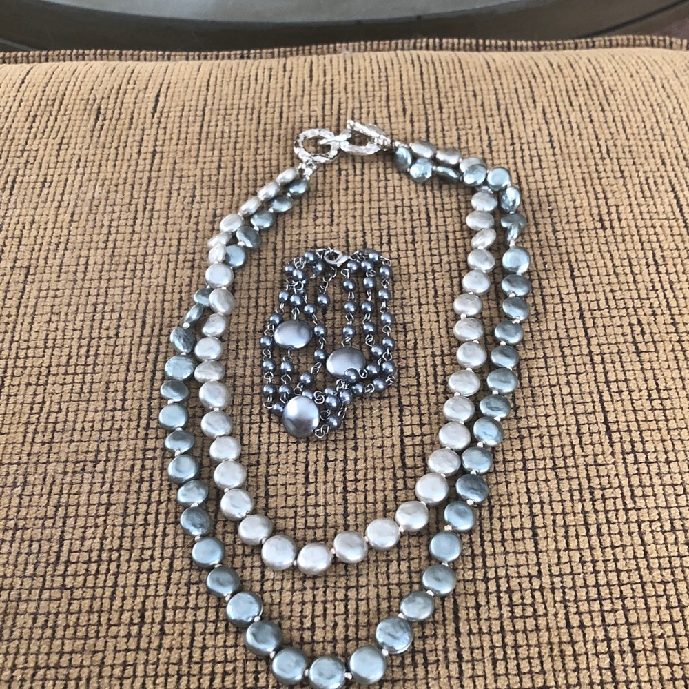 Chic Silver and Blue Necklace Set